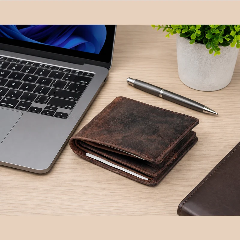 Men's Bifold Leather Wallet - Brown
