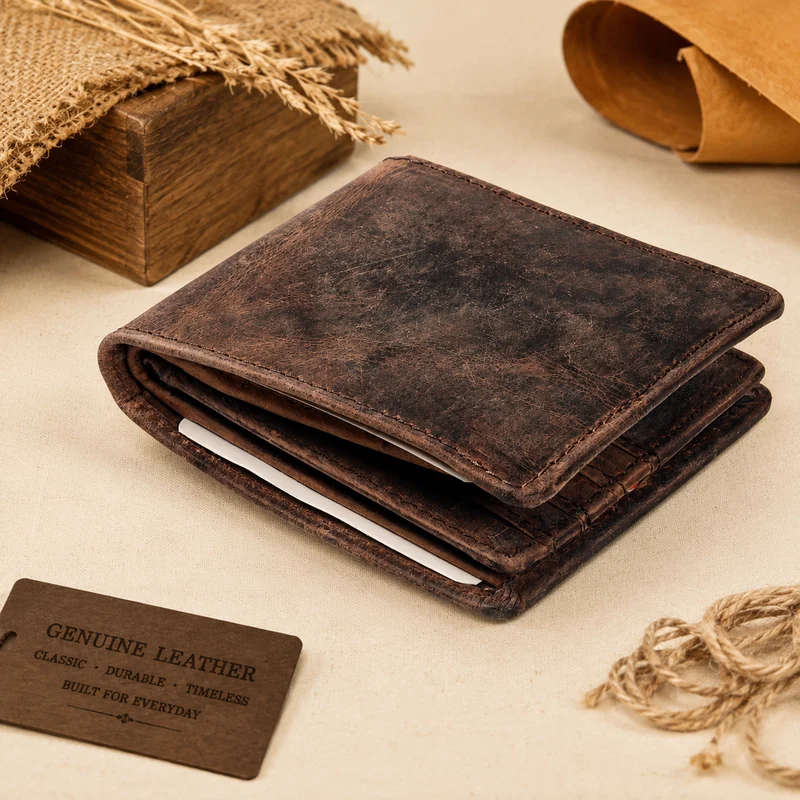 Men's Bifold Leather Wallet - Brown