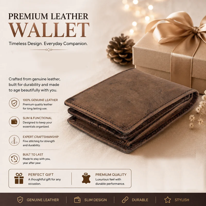 Men's Bifold Leather Wallet - Brown