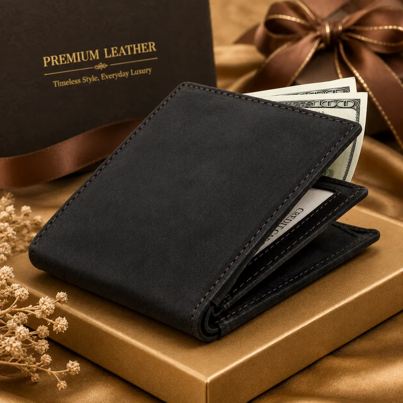 Men's Bifold Leather Wallet - Brown