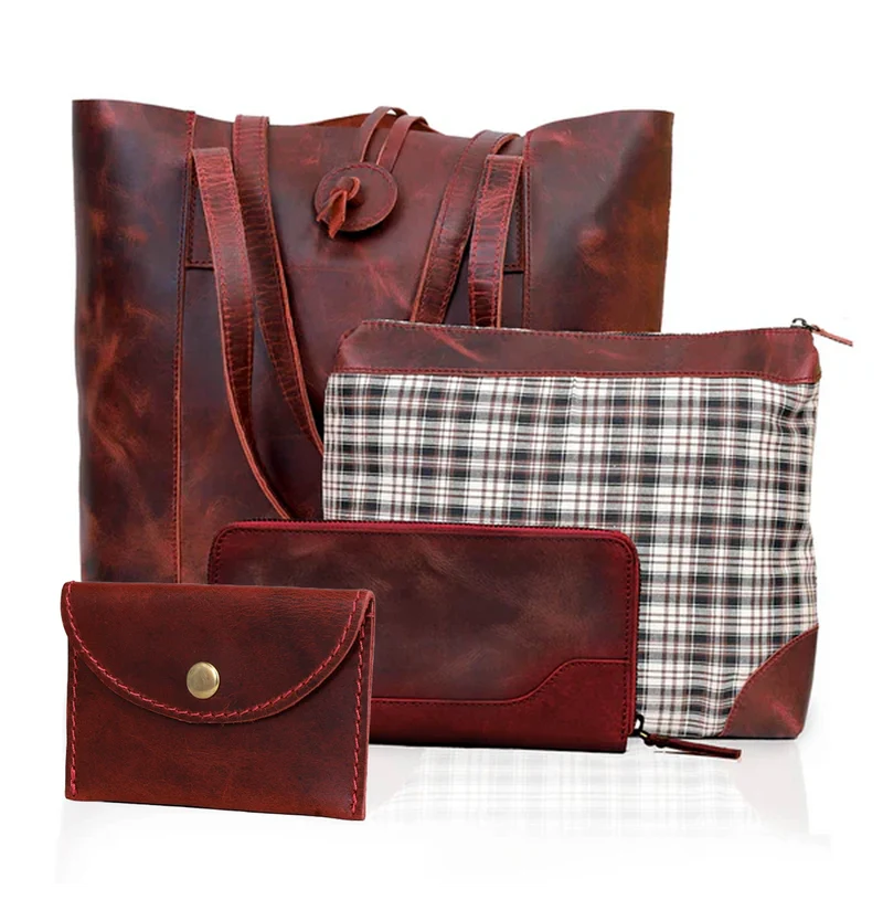 Verona Leather Tote Bag Combo for Women - Red