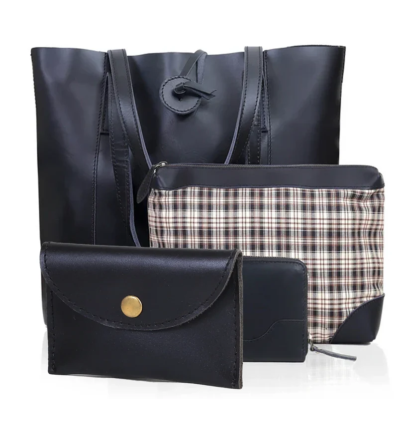 Verona Leather Tote Bag Combo for Women - Black