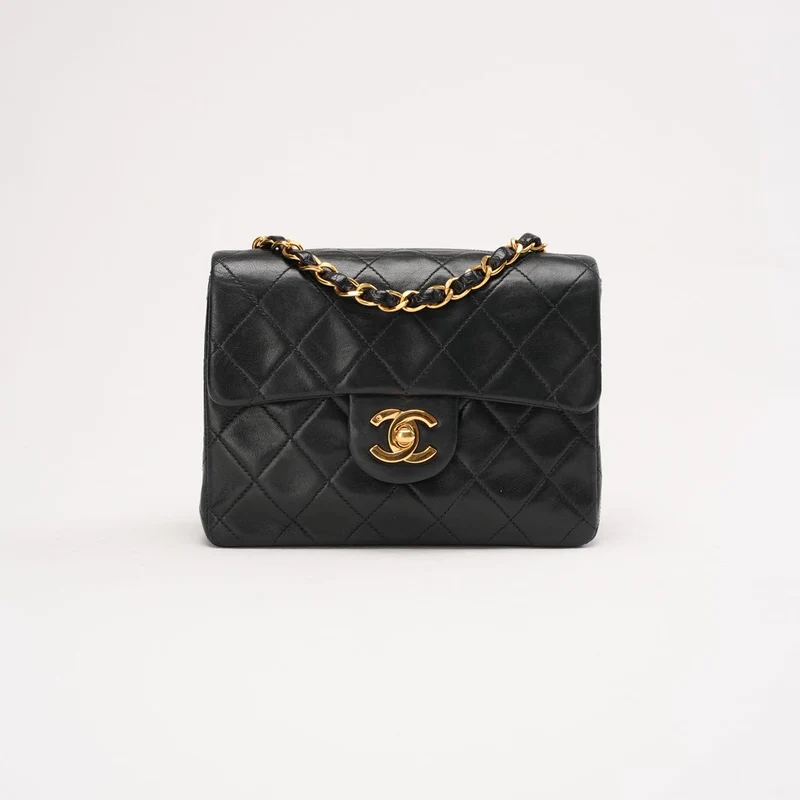 Chanel Vintage Mini Square Flap Bag aus Lammleder, schwarz, 1997