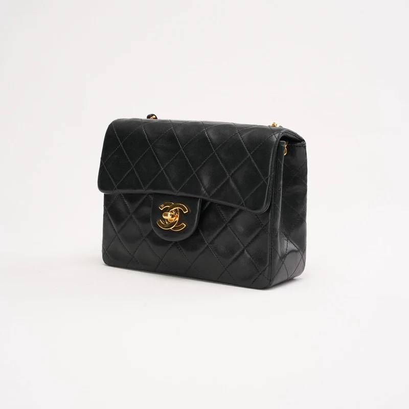 Chanel Vintage Mini Square Flap Bag aus Lammleder, schwarz, 1997