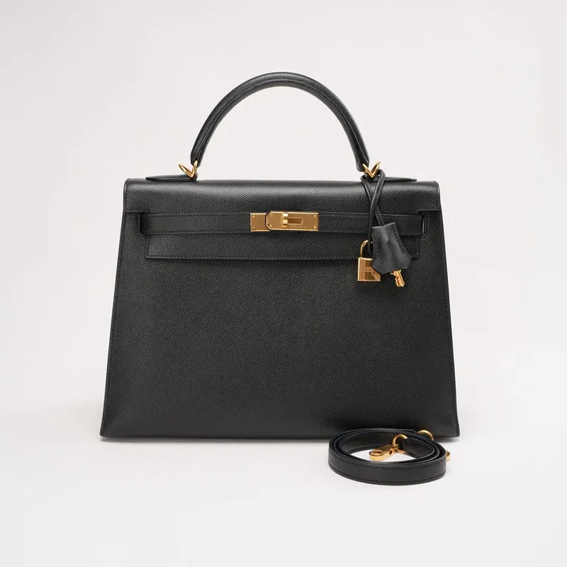 Hermès Kelly Sellier 32 Epsom Leder R Square Schwarz 2014