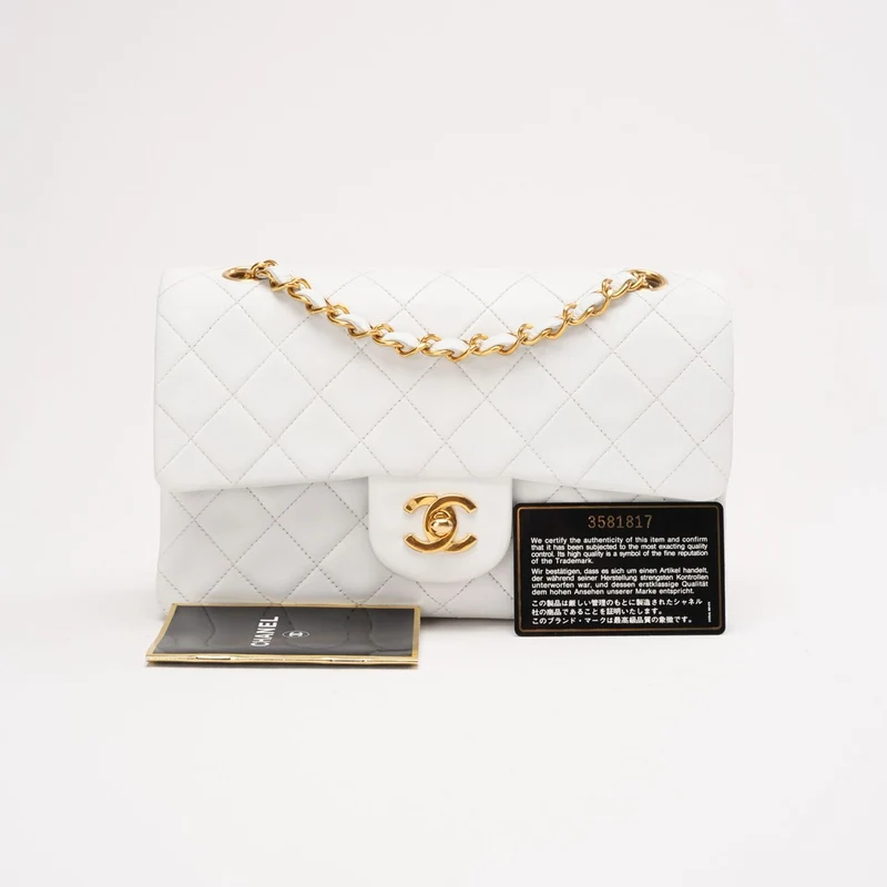 Chanel Vintage Classic Double Flap Bag Weiß 1996