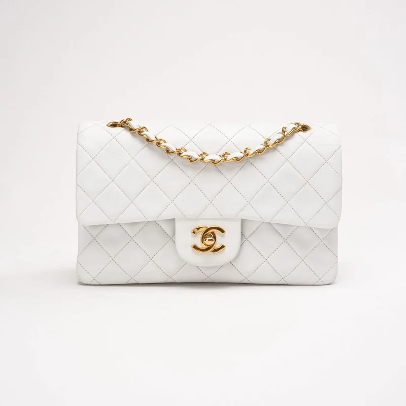 Chanel Vintage Classic Double Flap Bag Weiß 1996