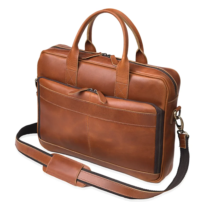 Parker Tan Leather Briefcase