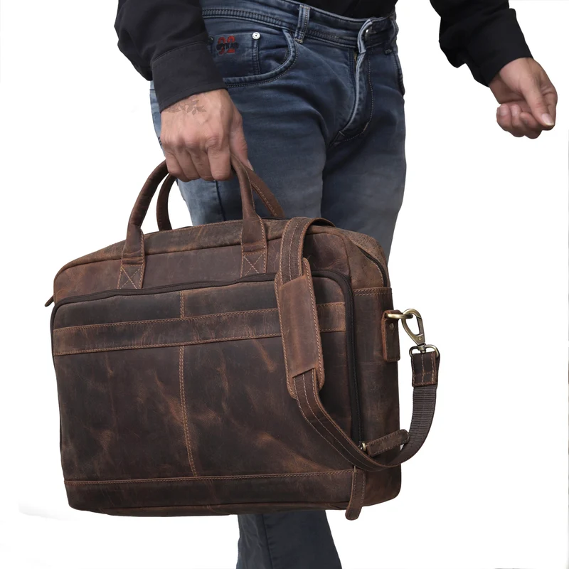Parker Brown Buffalo Leather Briefcase