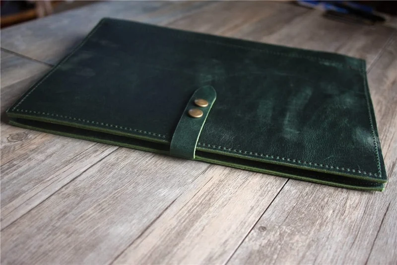 LeatherNeo Personalized Green Leather Zipper Organizer Purse – Handcrafted Document & Card Holder