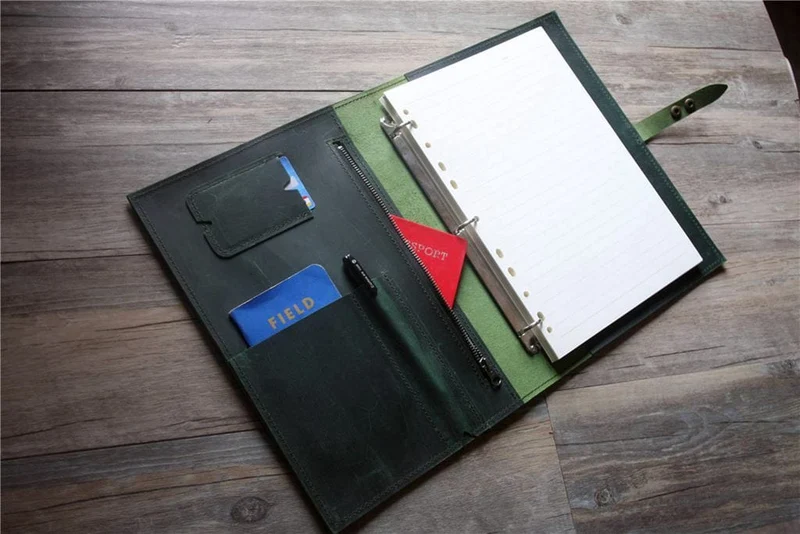 LeatherNeo Personalized Green Leather Zipper Organizer Purse – Handcrafted Document & Card Holder