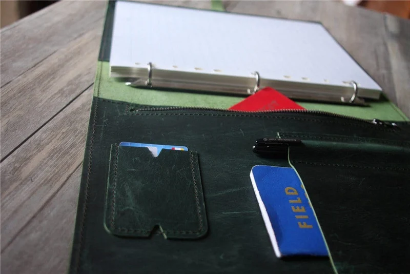 LeatherNeo Personalized Green Leather Zipper Organizer Purse – Handcrafted Document & Card Holder