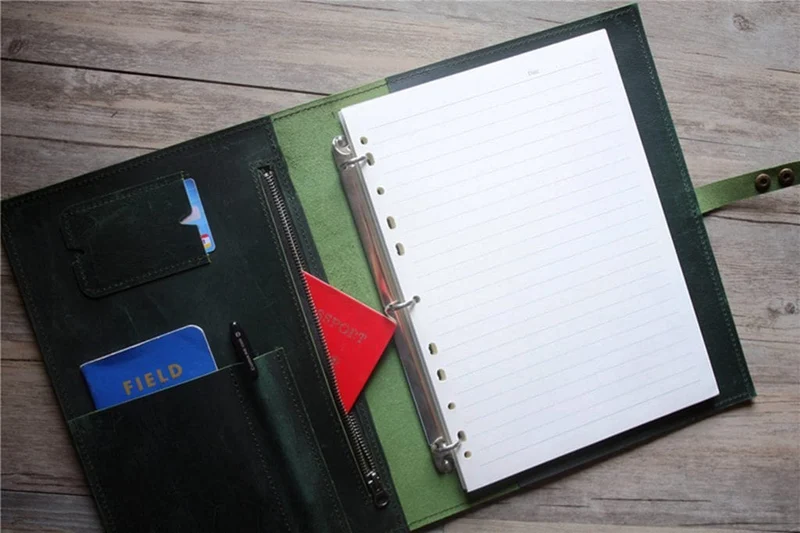 LeatherNeo Personalized Green Leather Zipper Organizer Purse – Handcrafted Document & Card Holder