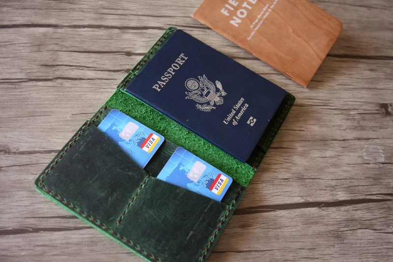 Personalized Rustic Green Full Grain Leather Passport Sleeve Cover