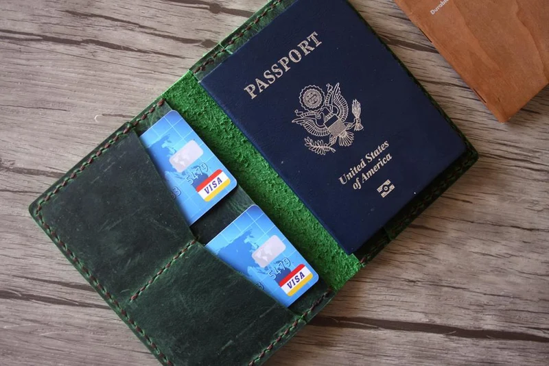 Personalized Rustic Green Full Grain Leather Passport Sleeve Cover