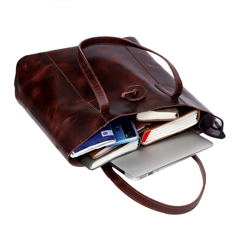 Verona Leather Tote Bag for Women - Burgundy