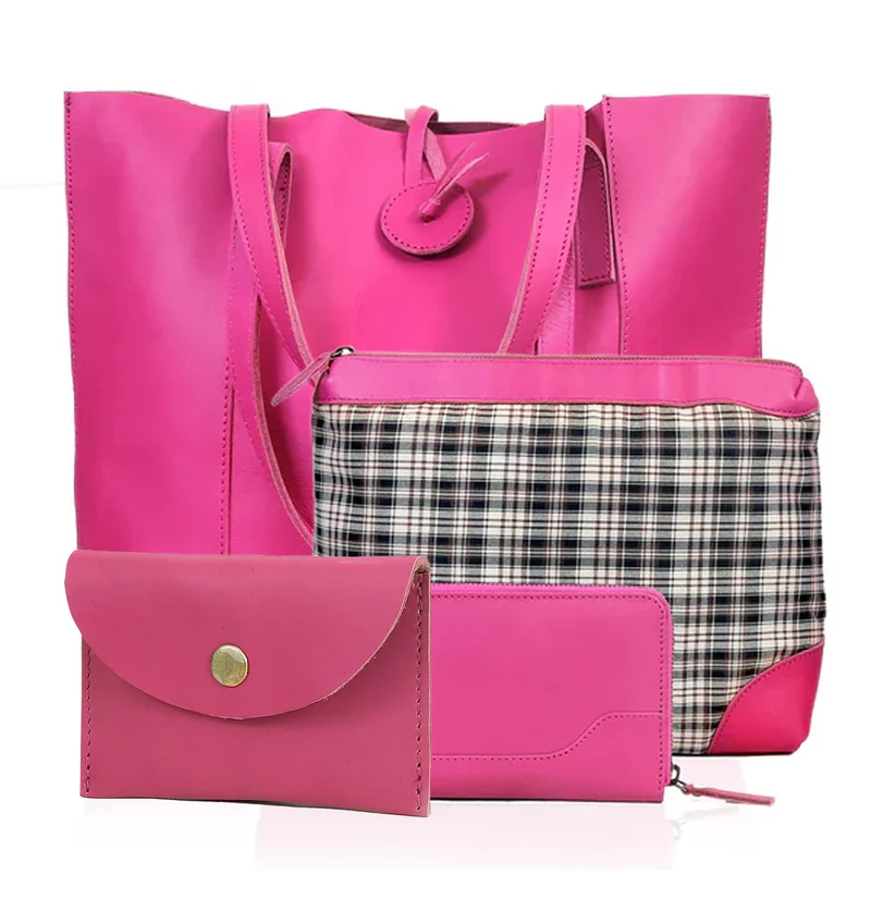 Verona Leather Tote Bag for Women - Pink