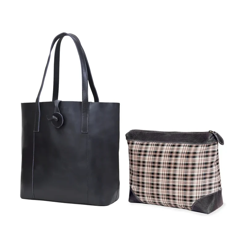 Verona Leather Tote Bag for Women - Black