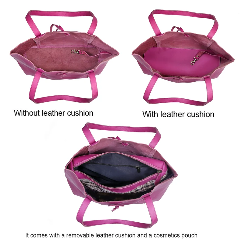 Verona Leather Tote Bag for Women - Pink