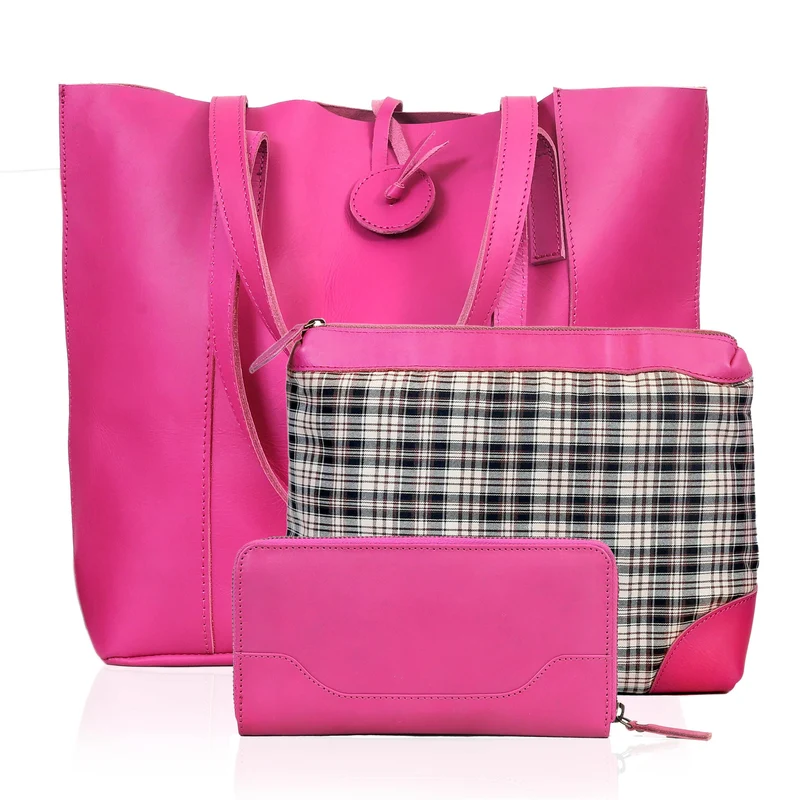 Verona Leather Tote Bag for Women - Pink