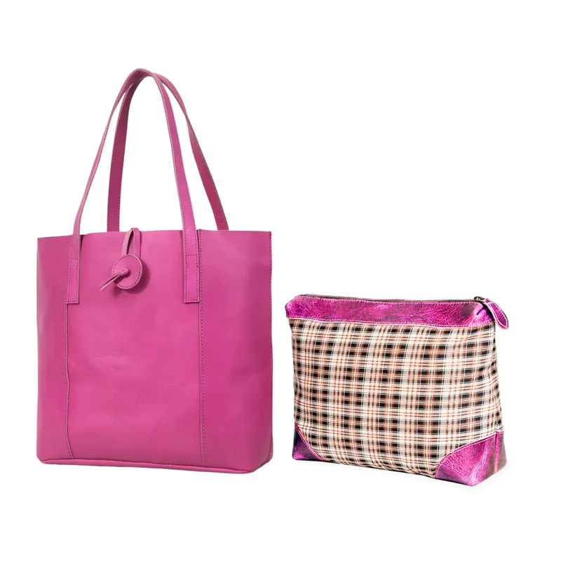 Verona Leather Tote Bag for Women - Pink