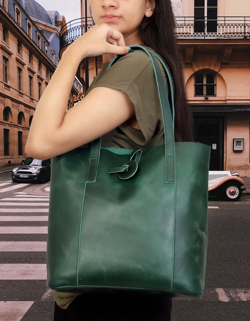 Verona Leather Tote Bag for Women - Green
