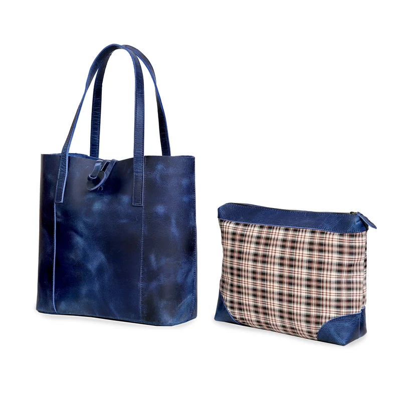 Denver Leather Bag Combo - Blue