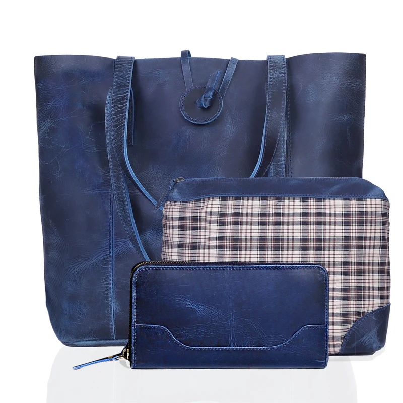 Verona Leather Tote Bag for Women - Blue