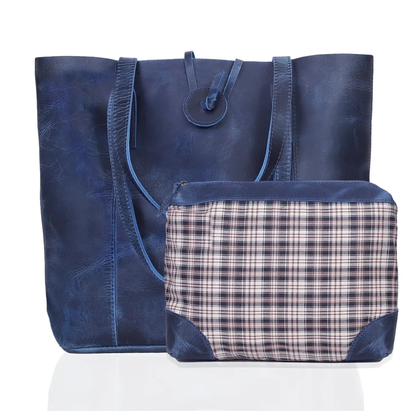 Verona Leather Tote Bag for Women - Blue