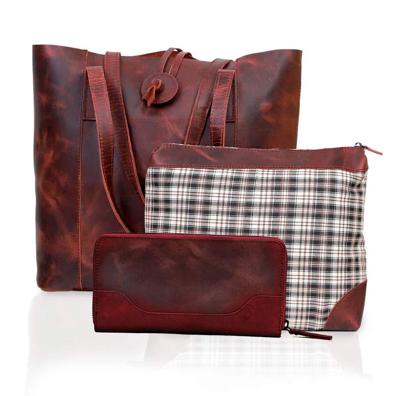 Verona Leather Tote Bag for Women - Red