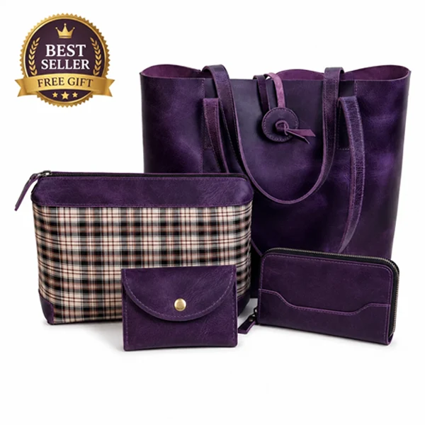Verona Leather Tote Bag Combo - Purple