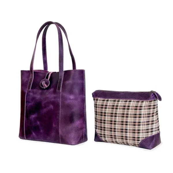 Verona Leather Tote Bag Combo - Purple