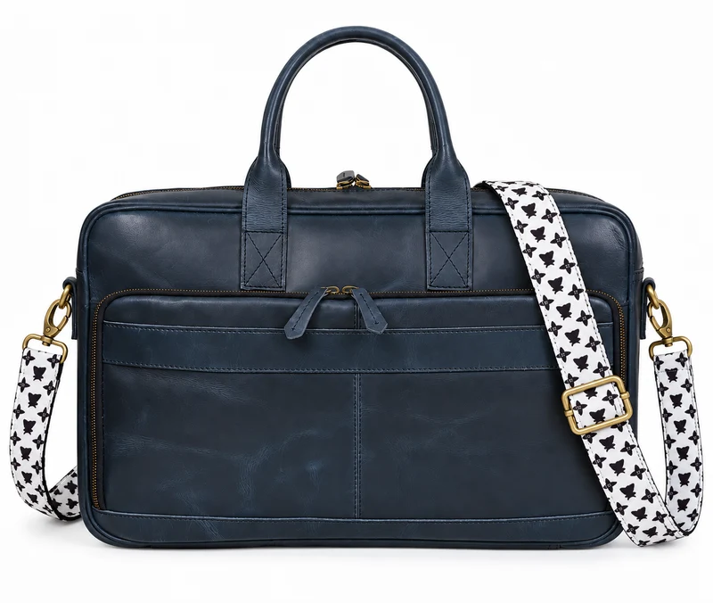 Parker Navy Buffalo Leather Briefcase