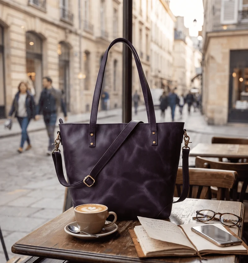 Montana Leather Tote Bag - Purple