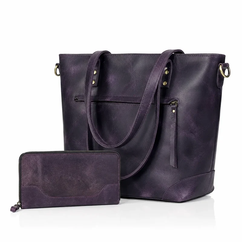 Montana Leather Tote Bag - Purple