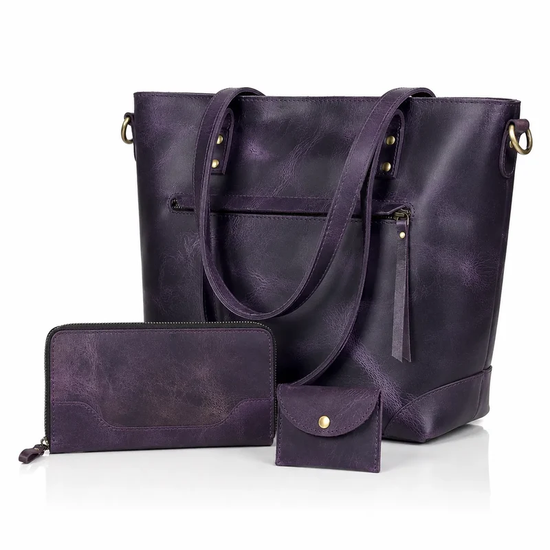 Montana Leather Tote Bag - Purple
