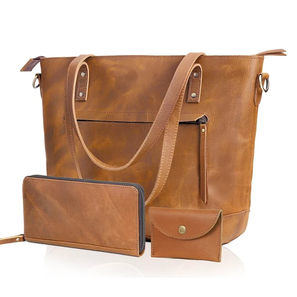 Montana Leather Tote Bag Combo - Tan
