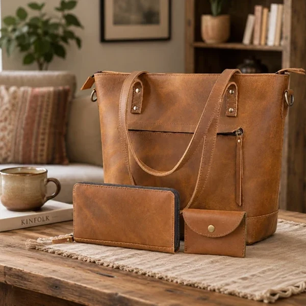 Montana Leather Tote Bag Combo - Tan