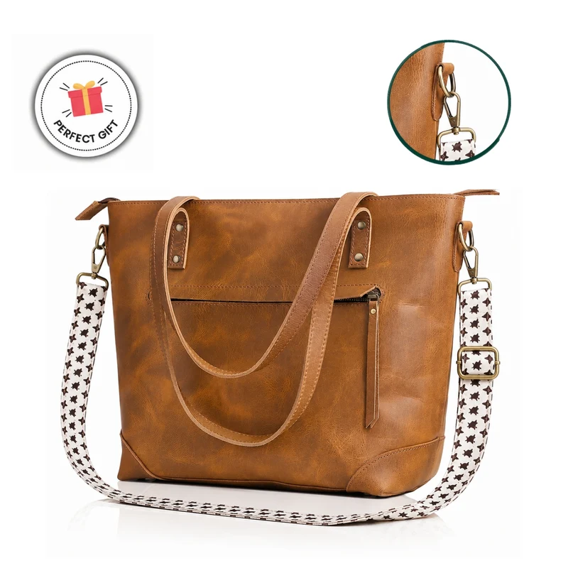 Portland Buffalo Leather Tote Bag - Tan