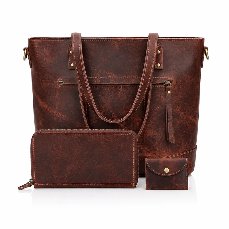 Montana Leather Tote Bag Combo - Burgundy