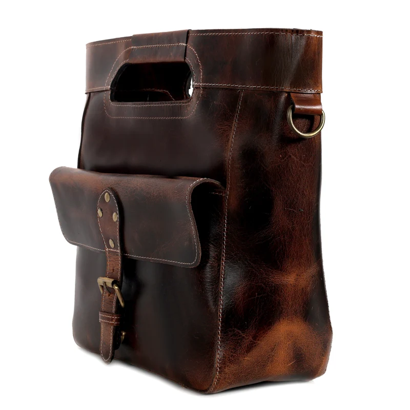 Standing leather tote bag