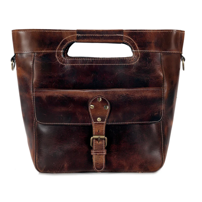 Standing leather tote bag