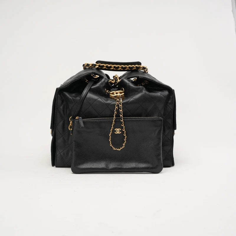 Chanel 25 Medium genarbtes Kalbsleder & Gold-Tone Schwarz 2025