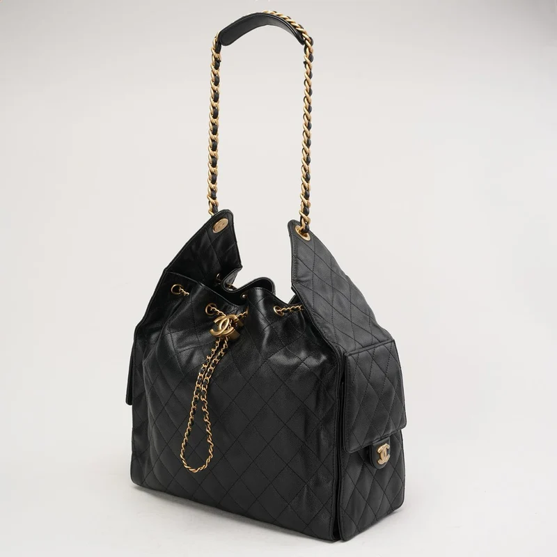 Chanel 25 Medium genarbtes Kalbsleder & Gold-Tone Schwarz 2025