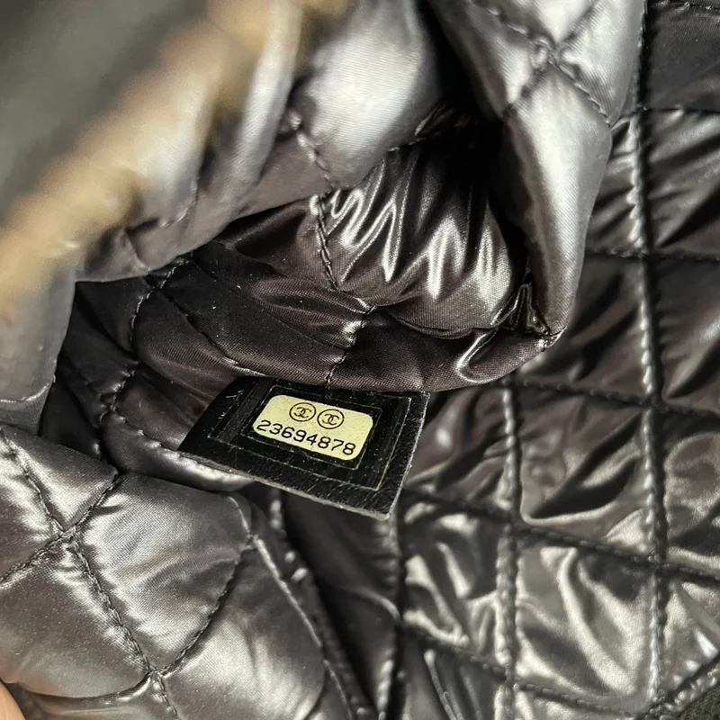 Chanel Mademoiselle CC Bicolor Clutch aus Lammleder, groß, Schwarz, 2017