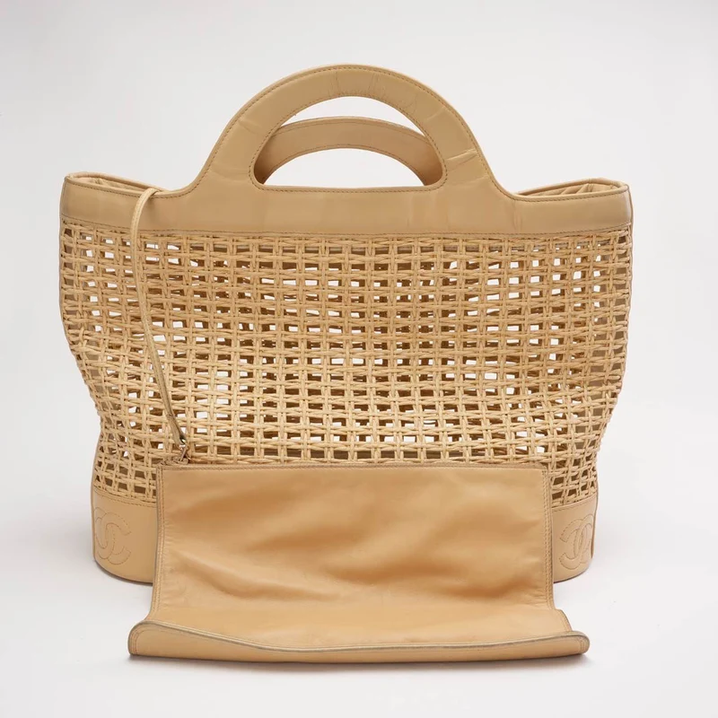 „Seltene“ Chanel Handtasche COCO Mark Tote Strohtasche Beige 1997