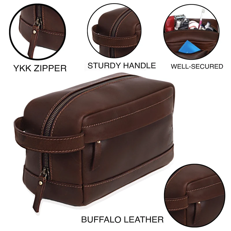 Brown Leather Toiletry & Dopp Kit Combo for Men & Women