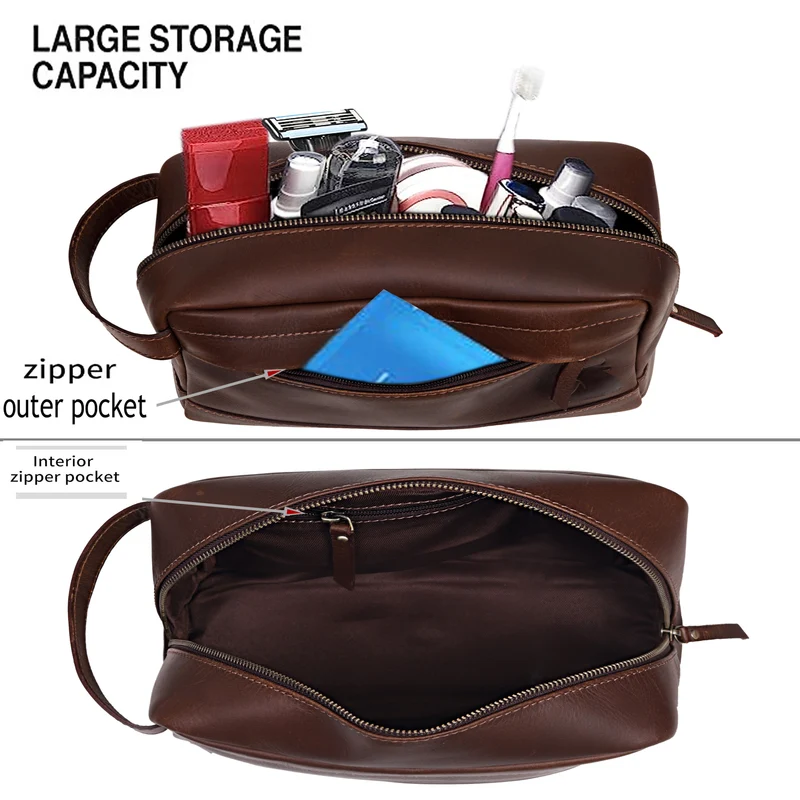Brown Leather Toiletry & Dopp Kit Combo for Men & Women