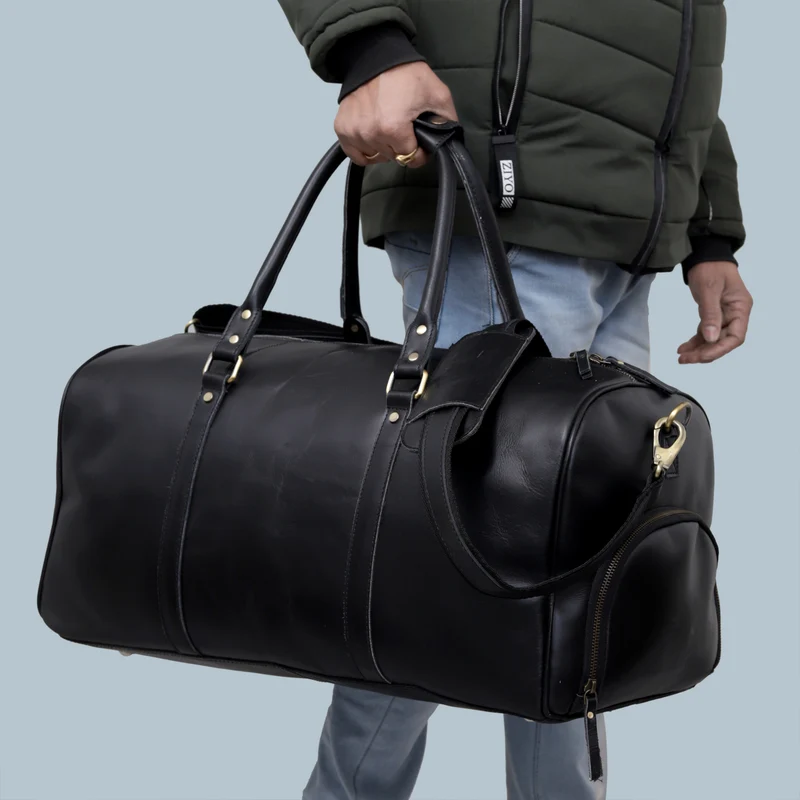 John Leather Duffel Bag - Black