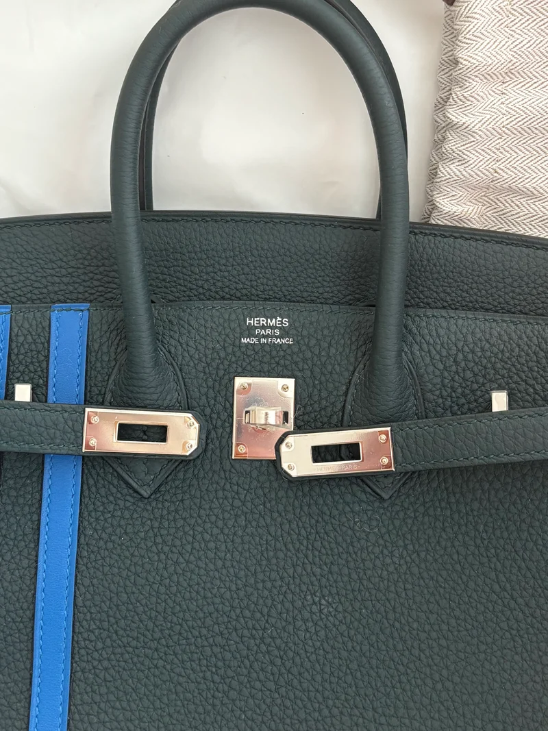 Hermes Birkin 25 Handtasche aus grünem Cyprès- und blauem Zellige Officier Togo-Leder 2018